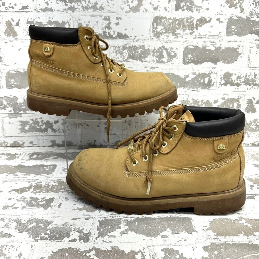 Skechers Combat‎ Boots Mens Size 13 Beige Waterproof Work Memory Foam SN 44427